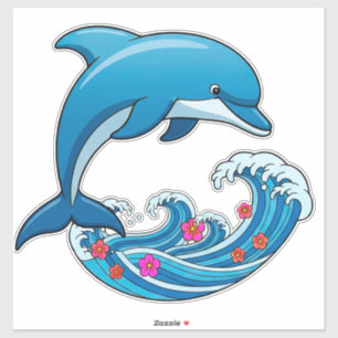 Blauer Delfin springt über Meereswellen Aufkleber
