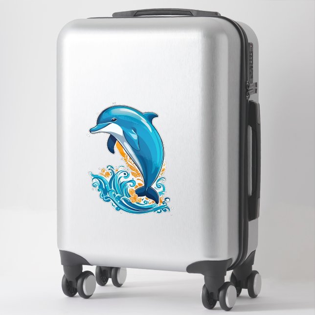 Blauer Delfin springt über Meereswellen Aufkleber (Koffer)