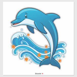 Blauer Delfin springt über Meereswellen Aufkleber