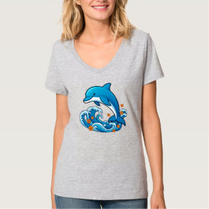 Blauer Delfin springt über Meereswellen T-Shirt