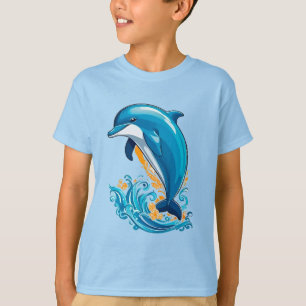 Blauer Delfin springt über Meereswellen T-Shirt