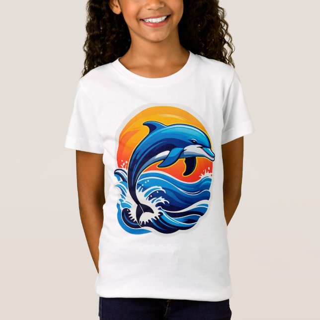 Blauer Delfin springt über Meereswellen T-Shirt (Vorderseite)