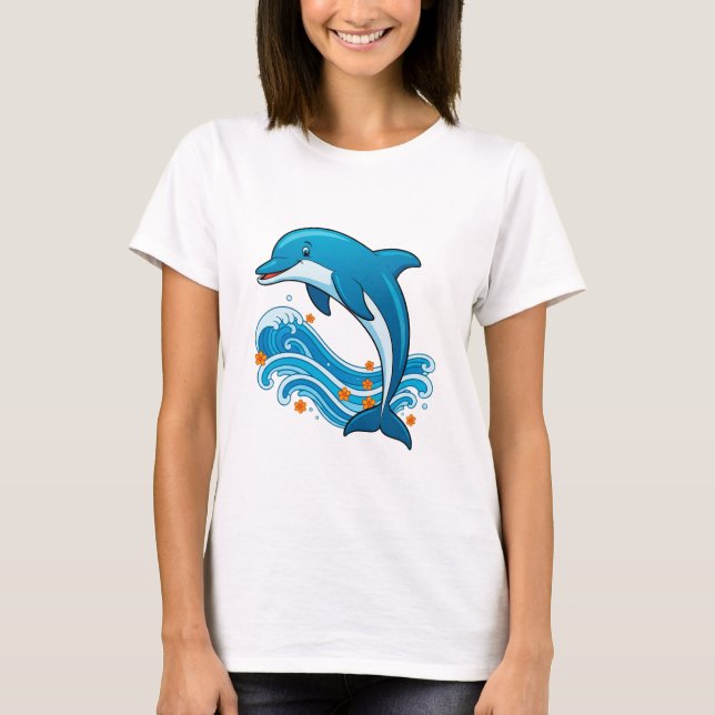 Blauer Delfin springt über Meereswellen T-Shirt (Vorderseite)