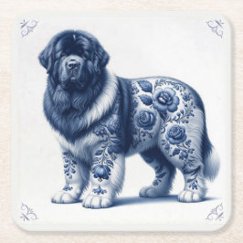 Blauer Delft Landseer Newfoundländer Rechteckiger Pappuntersetzer
