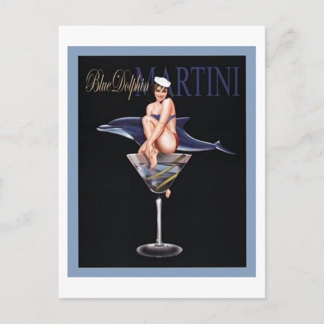 Blauer Delphin Martini Postkarte (Vorderseite)