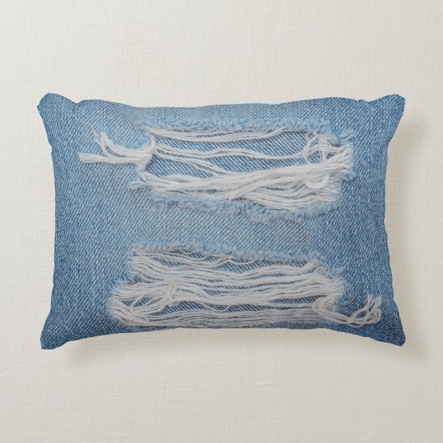 Blauer denim Jeans Textur Hintergrund. Stilvoll, Dekokissen (Vorderseite)