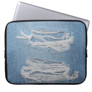 Blauer denim Jeans Textur Hintergrund. Stilvoll, Laptopschutzhülle