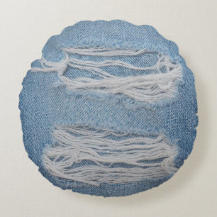 Blauer denim Jeans Textur Hintergrund. Stilvoll, Rundes Kissen
