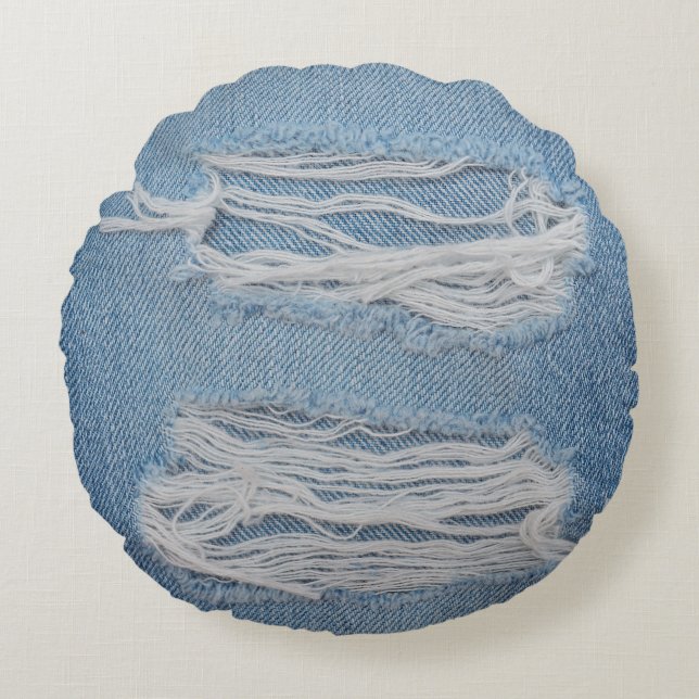 Blauer denim Jeans Textur Hintergrund. Stilvoll, Rundes Kissen (Vorderseite)