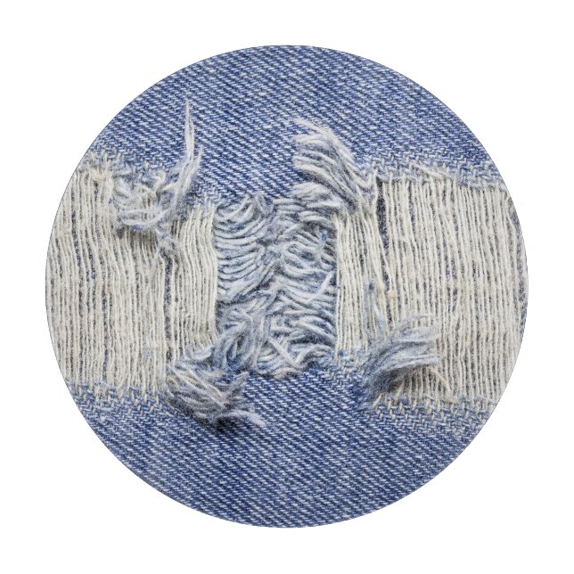 Blauer Denim: Jeans Textur. Schneidebrett (Vorderseite)
