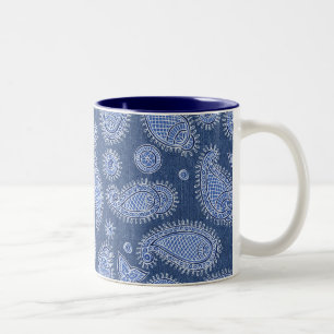 Blauer Denim Paisley Pattern Boho Zweifarbige Tasse