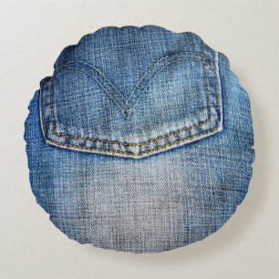 Blauer Denim Rundes Kissen