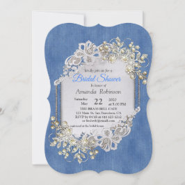 Blauer Denim, Spitze - Elfenbeinperlen Einladung