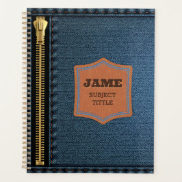 Blauer Denim Stoff mit Zip und Label Jean Stoff Planer