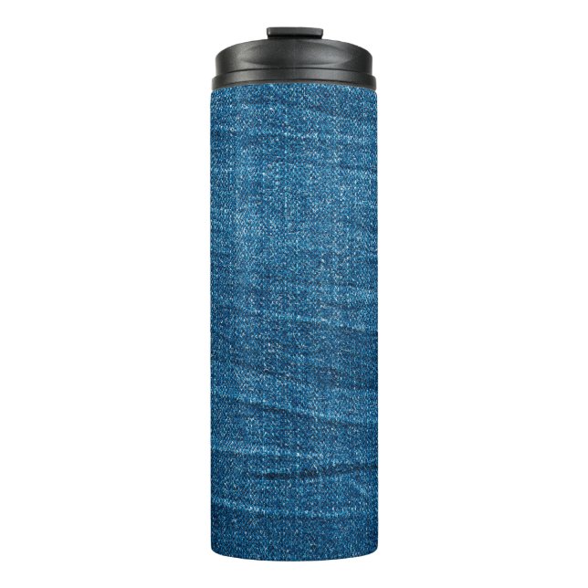 Blauer Denim-Textur, Bluejeans-Textur Thermosbecher (Vorderseite)