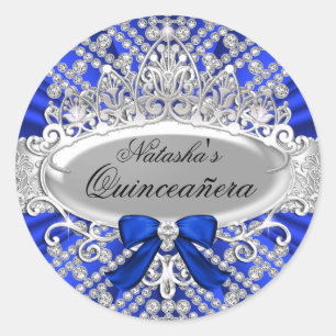 Blauer Diamant- und Tiara-Quinceañera-Aufkleber Runder Aufkleber