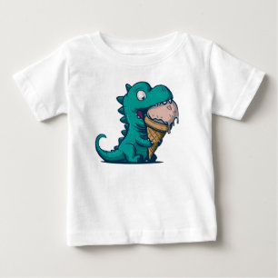 Blauer Dino liebt Eiscreme - Lustige Cartoon-Kunst Baby T-shirt