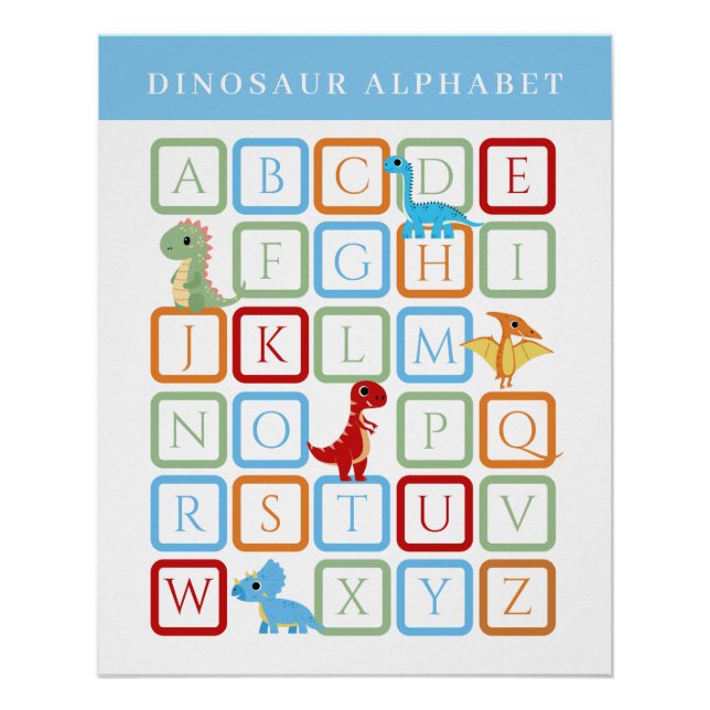 Blauer Dinosaurier Alphabet Bildungsplakat Poster (Vorderseite)