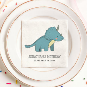 Blauer Dinosaurier Kindergeburtstag Triceratops Serviette