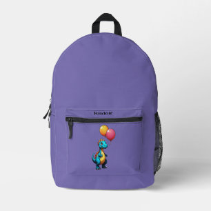 Blauer Dinosaurier mit Ballons Bedruckter Rucksack