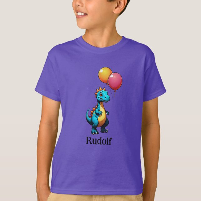 Blauer Dinosaurier mit Ballons T-Shirt (Vorderseite)