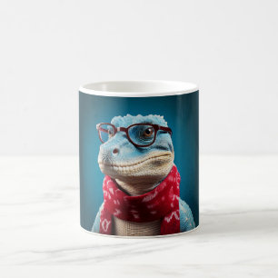 Blauer Dinosaurier mit einem Weihnachtsschal Kaffeetasse