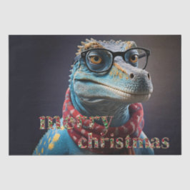Blauer Dinosaurier mit einem Weihnachtsschal Seidenpapier