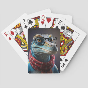 Blauer Dinosaurier mit einem Weihnachtsschal Spielkarten