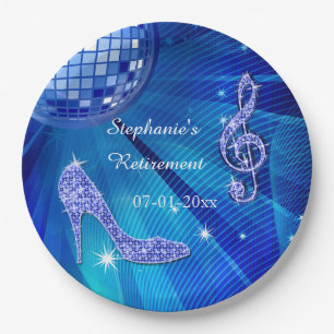 Blauer Disco-Ball-und Heels-Ruhestand Pappteller