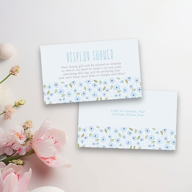 Blauer Ditsy-Blume für das Gedicht "Kein Wrap" anz Begleitkarte (Display Shower Cards from my Little Bunny & Balloon Baby Shower collection)