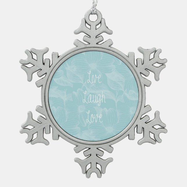 Blauer Dogwood Schneeflocken Zinn-Ornament (Vorderseite)