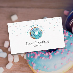 Blauer Donut mit Streuseln Wasserfarbe Bäckerei Ko Visitenkarte