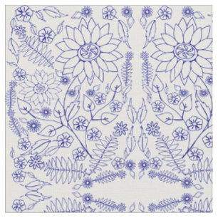 Blauer Doodle-Blume Stoff