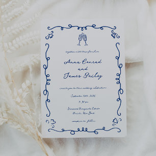 Blauer Doodle-Rahmen Hochzeit Einladung