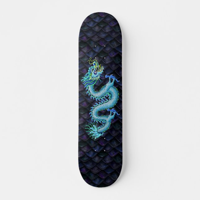 Blauer Drache auf Drachenschuhen Skateboard (Vorne)