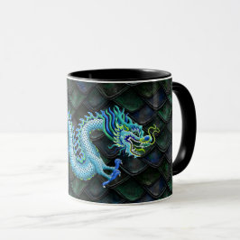 Blauer Drache auf Smaragdskalen Tasse