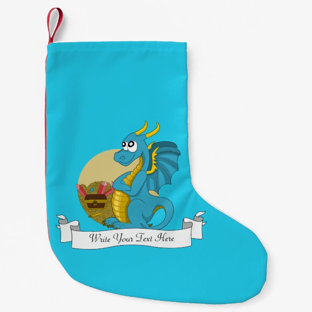 Blauer Drache Cartoon Kleiner Weihnachtsstrumpf (Vorderseite)