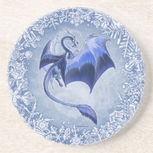 Blauer Drache der Winter-Fantasie-Natur-Kunst Getränkeuntersetzer