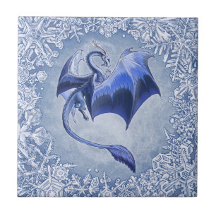 Blauer Drache der Winterfantasy Naturkunst Fliese