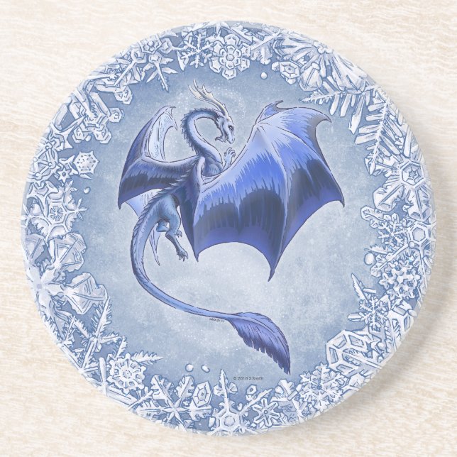 Blauer Drache der Winterfantasy Naturkunst Getränkeuntersetzer (Vorne)