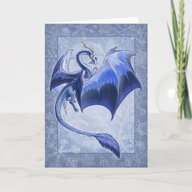 Blauer Drache der Winterfantasy Naturkunst Karte (Vorderseite)