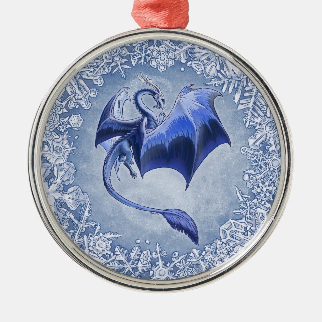 Blauer Drache der Winterfantasy Naturkunst Ornament Aus Metall (Vorne)