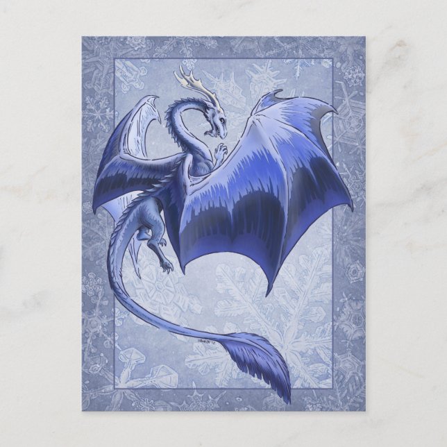 Blauer Drache der Winterfantasy Naturkunst Postkarte (Vorderseite)