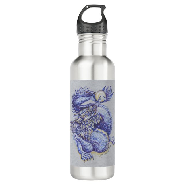 Blauer Drache Edelstahlflasche (Vorderseite)