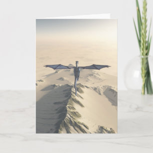 Blauer Drache fliegt über Wintergebirge Karte