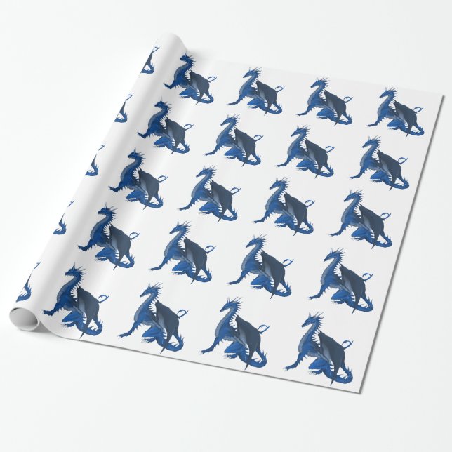 Blauer Drache Geschenkpapier (Ungerollt)