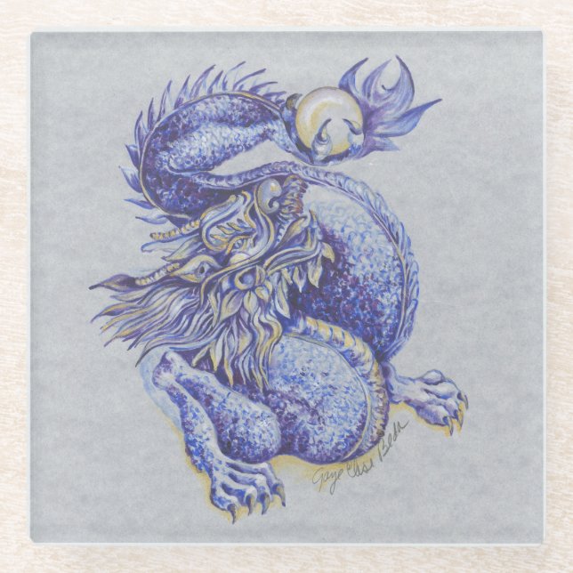 Blauer Drache Glasuntersetzer (Vorderseite)