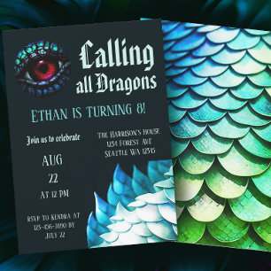 Blauer Drache Magische verzauberte Achte Geburtsta Einladung
