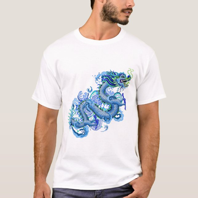 Blauer Drache mit Wasser spritzt T-Shirt (Vorderseite)