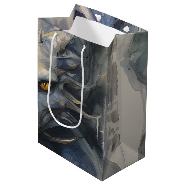 Blauer Drache Mittlere Geschenktüte (Vorderseite Schrägansicht)